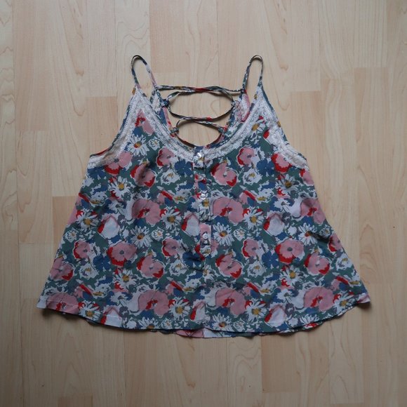 Kimchi blue Floral flowy print tank top lace loose fit sleeveless V-neck C - Picture 2 of 8